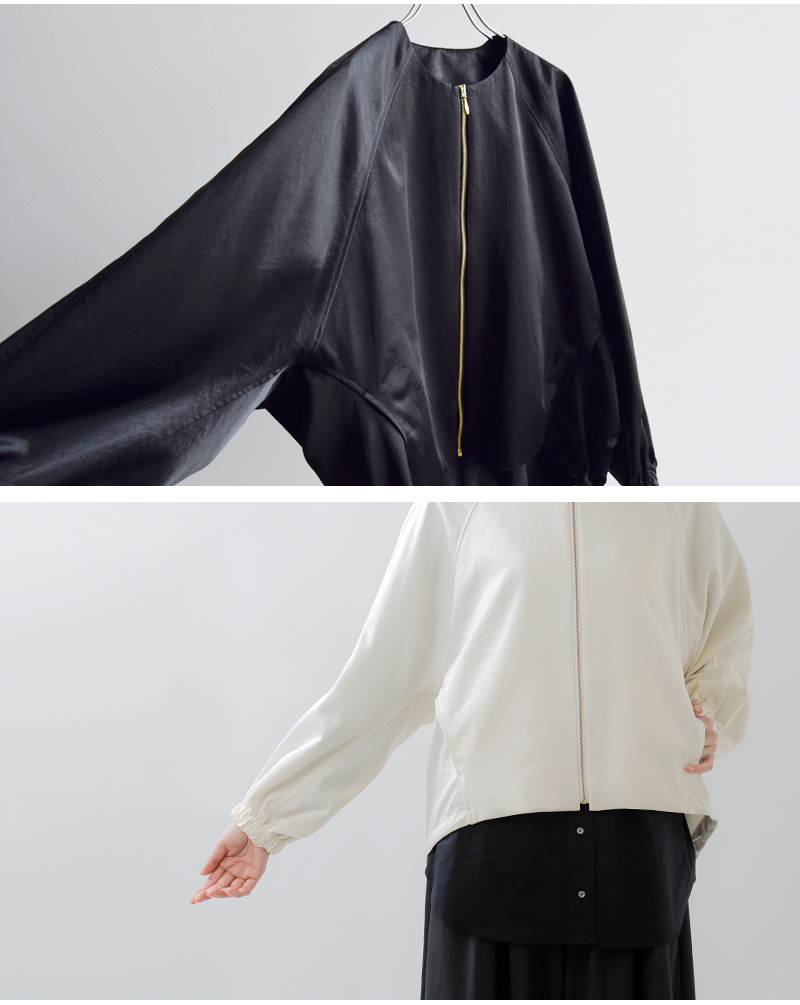 DONEEYU(ドニーユ)サテンジップノーカラーブルゾンu-2252