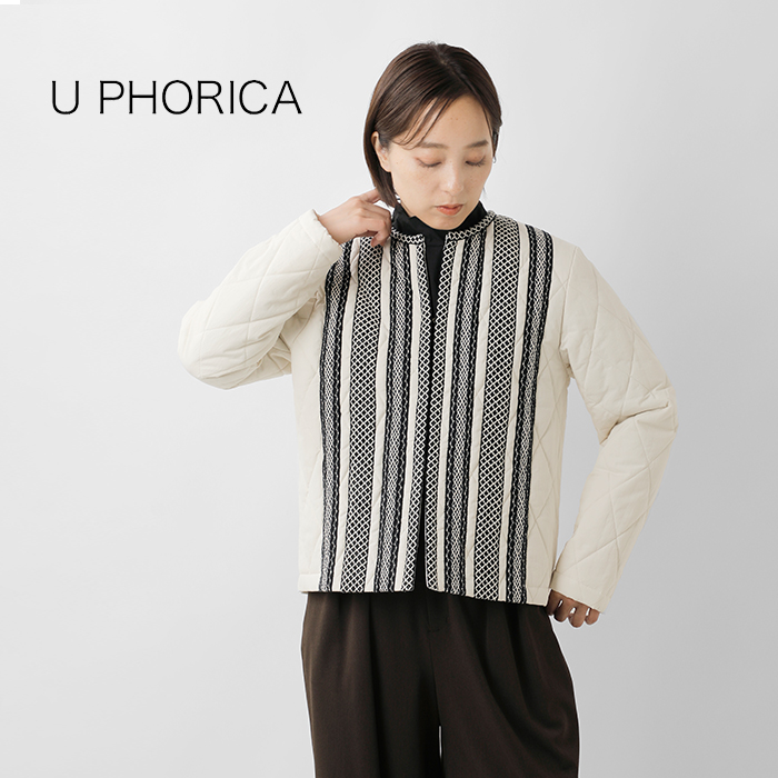 U PHORICA(ユーフォリカ)コットンリネンダンプキルティングノーカラージャケットu22-00767-53