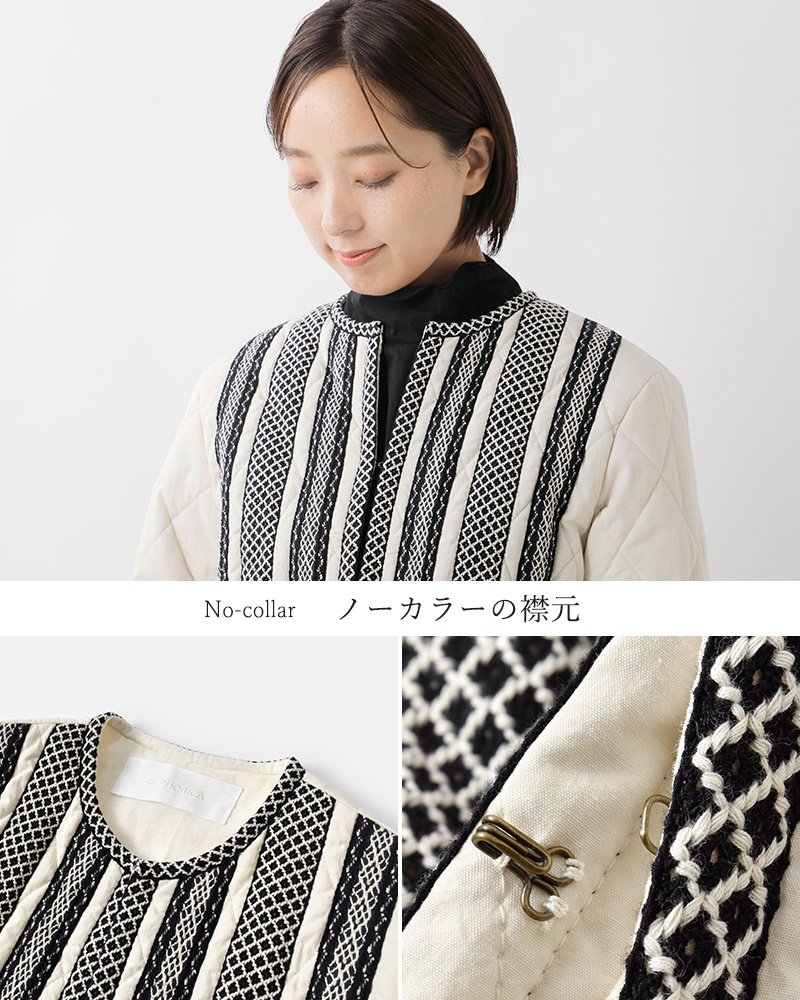 U PHORICA(ユーフォリカ)コットンリネンダンプキルティングノーカラージャケットu22-00767-53