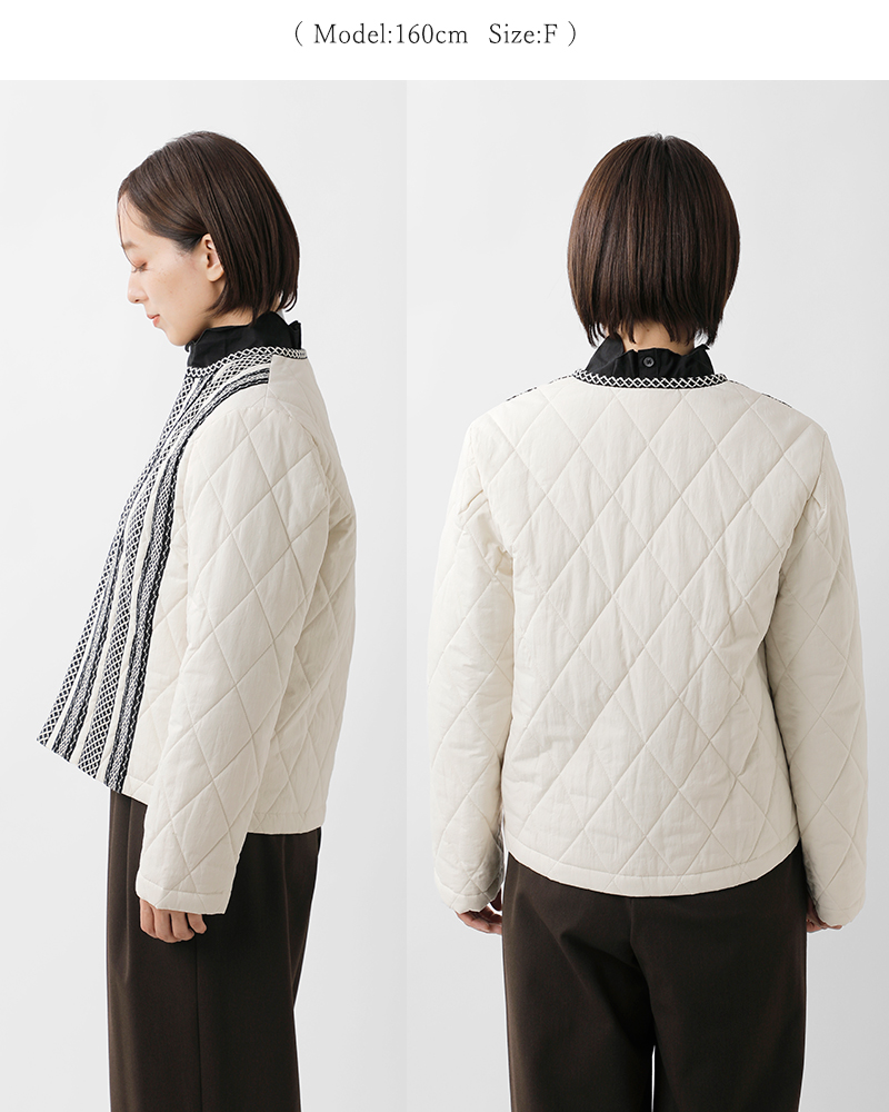 U PHORICA(ユーフォリカ)コットンリネンダンプキルティングノーカラージャケットu22-00767-53