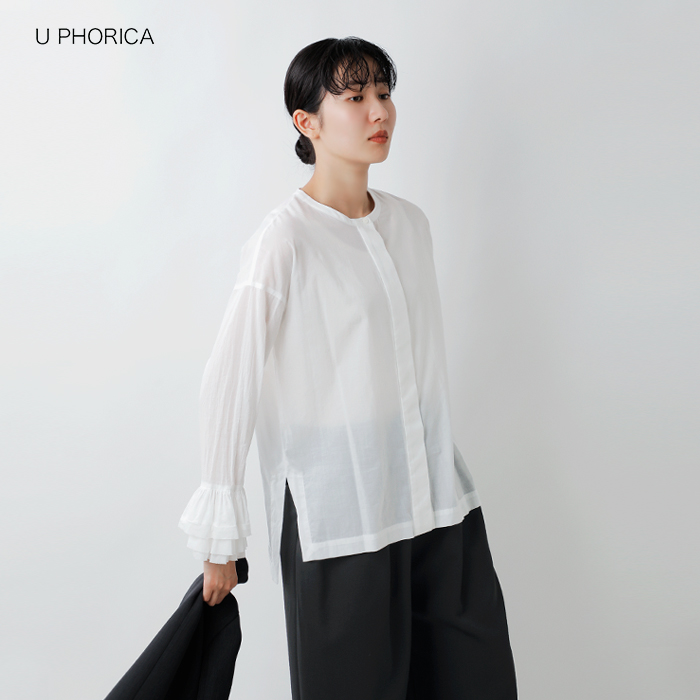 U PHORICA(ユーフォリカ)コットンラウンドネックティアードフリルブラウスu24-11072-53