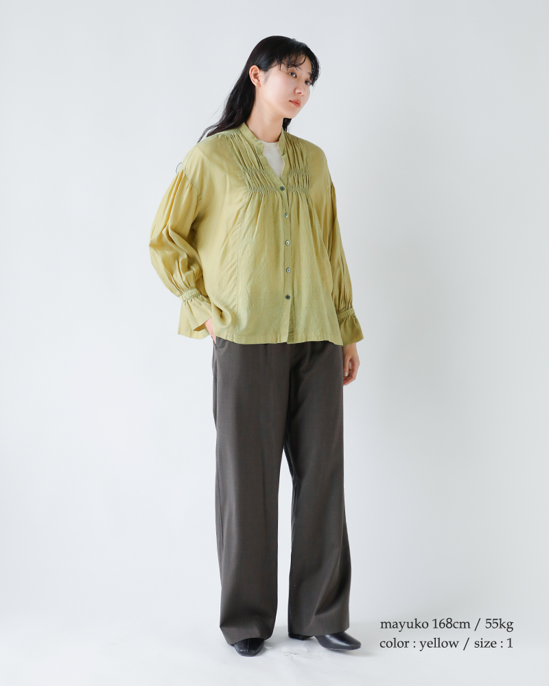 U PHORICA(ユーフォリカ)ジャガードギャザースタンドカラーシャツu24-11574-53