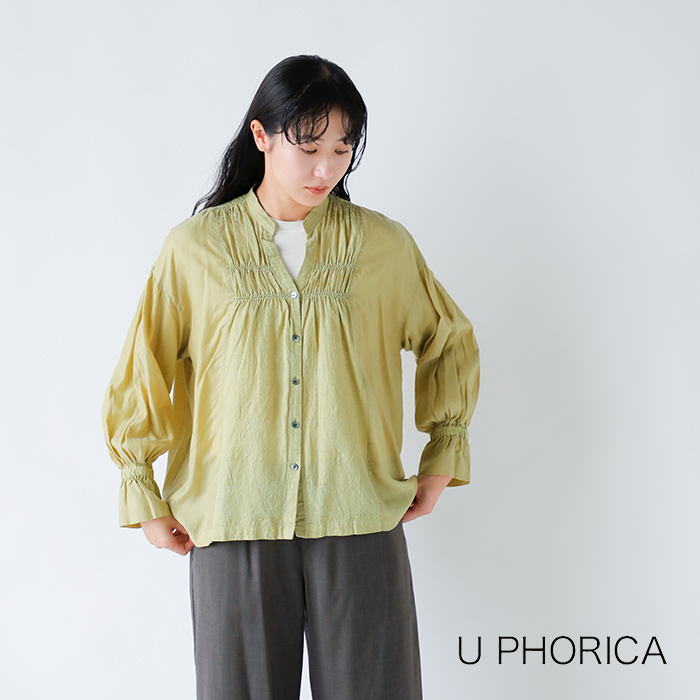 U PHORICA(ユーフォリカ)ジャガードギャザースタンドカラーシャツu24-11574-53
