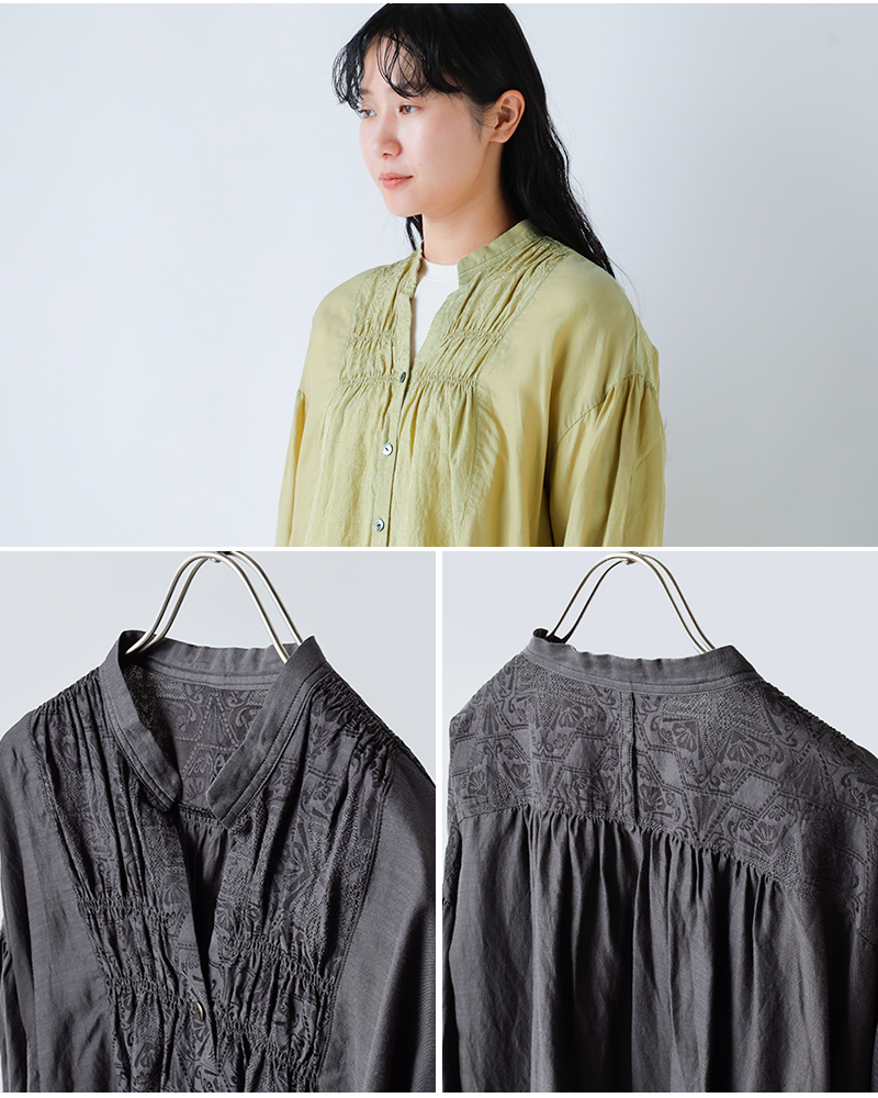 U PHORICA(ユーフォリカ)ジャガードギャザースタンドカラーシャツu24-11574-53