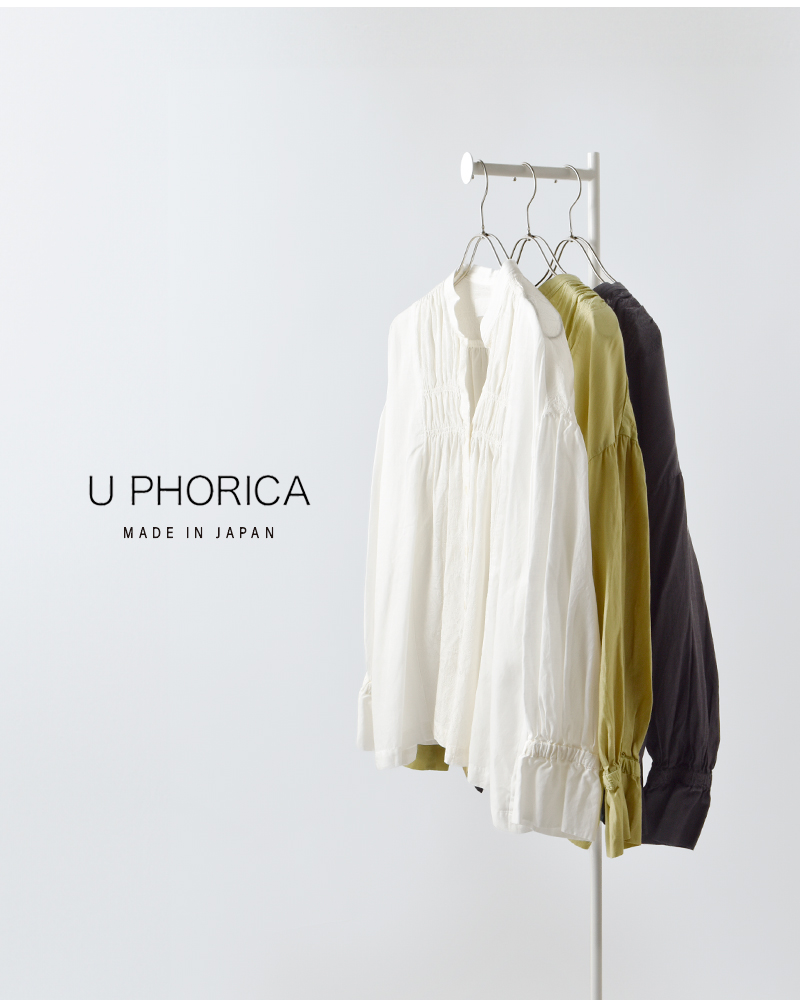 U PHORICA(ユーフォリカ)ジャガードギャザースタンドカラーシャツu24-11574-53