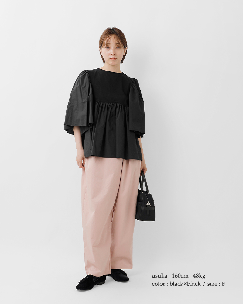 universal seven(ユニヴァーサルセブン)クラシック天竺バイカラーギャザーフレアプルオーバーus230ct027