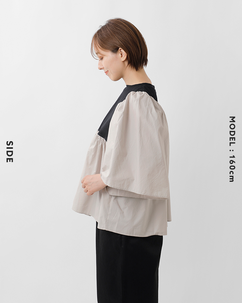 universal seven(ユニヴァーサルセブン)クラシック天竺バイカラーギャザーフレアプルオーバーus230ct027