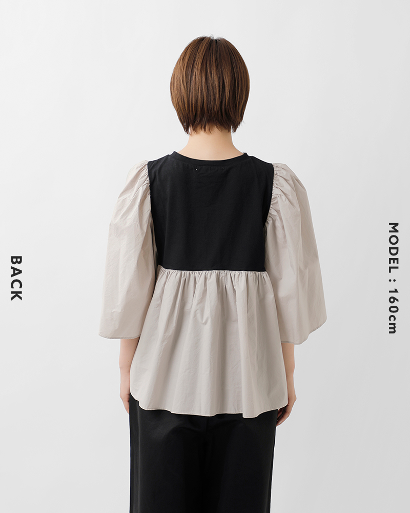 universal seven(ユニヴァーサルセブン)クラシック天竺バイカラーギャザーフレアプルオーバーus230ct027