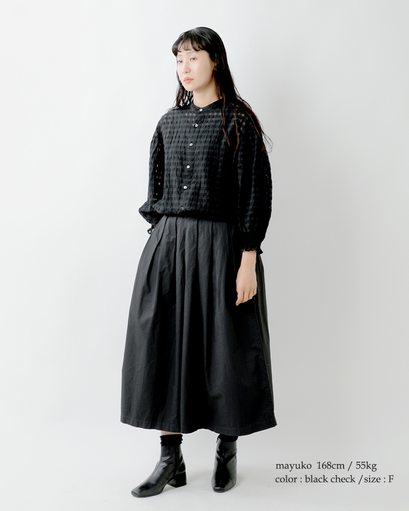 universal seven(ユニヴァーサルセブン)シースルーギンガムギャザースリーブブラウスus253bl024