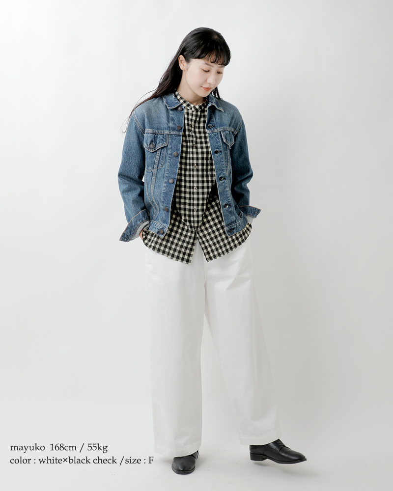 universal seven(ユニヴァーサルセブン)シースルーギンガムギャザースリーブブラウスus253bl024