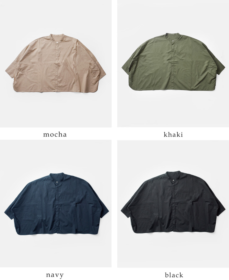 universal tissu(ユニヴァーサルティシュ)ナチュラルタイプライターストライプバンドカラーポンチョシャツut250sh010