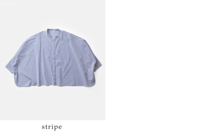 universal tissu(ユニヴァーサルティシュ)ナチュラルタイプライターストライプバンドカラーポンチョシャツut250sh010