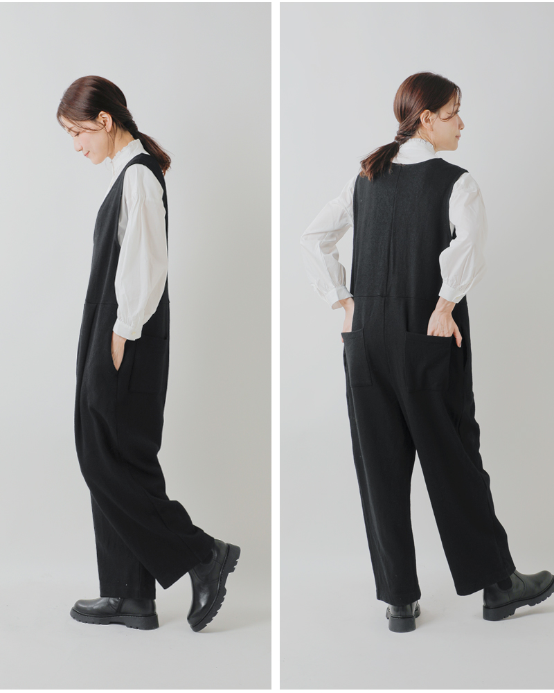 universal tissu(ユニヴァーサルティシュ)圧縮ウールニットVネックサロペットパンツut254ct012