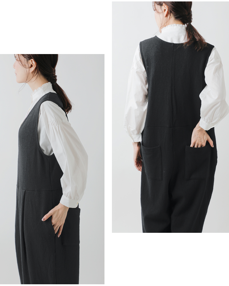 universal tissu(ユニヴァーサルティシュ)圧縮ウールニットVネックサロペットパンツut254ct012