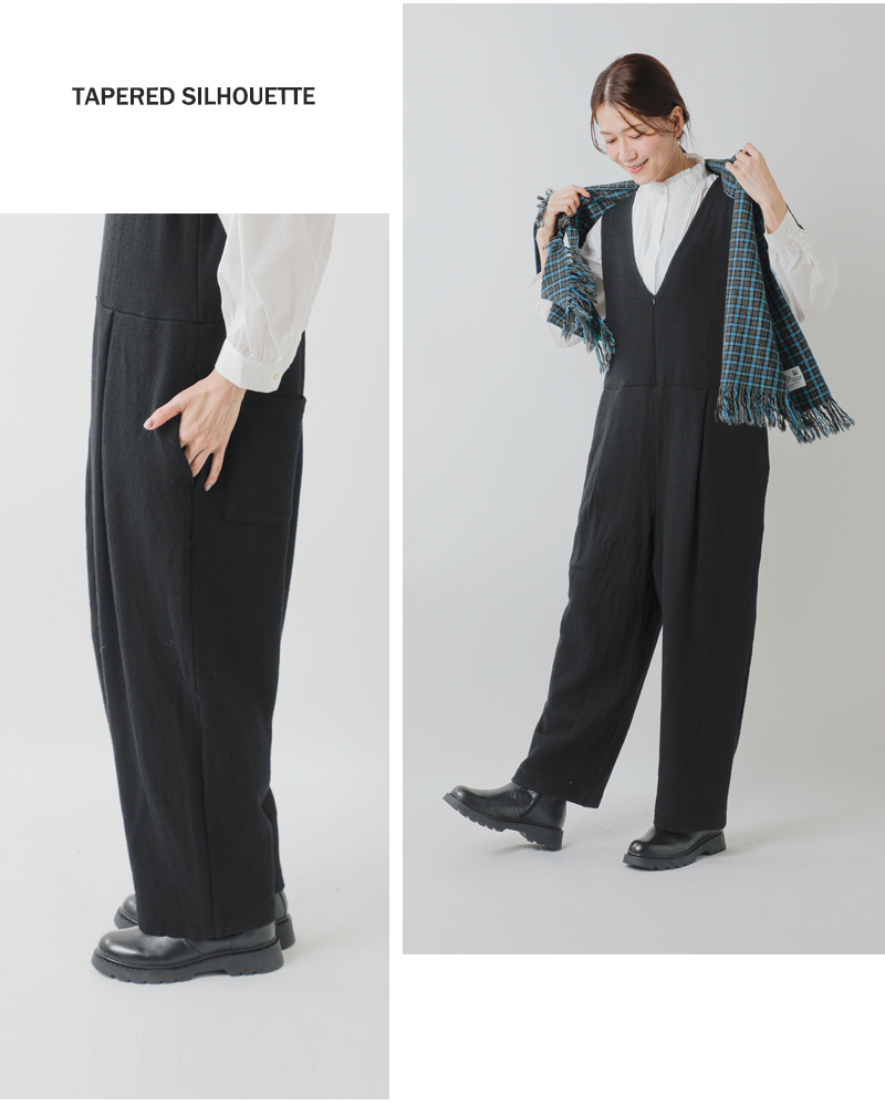 universal tissu(ユニヴァーサルティシュ)圧縮ウールニットVネックサロペットパンツut254ct012