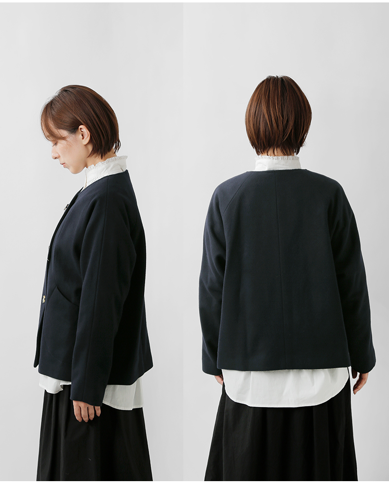 Vent d’ ouest(ヴァンドウェスト)ロイヤルジーロンウールメルトンノーカラージャケットve35506