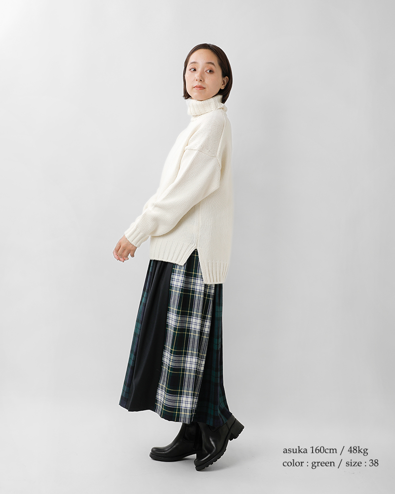 Vent douest(ヴァンドウェスト)タータンチェック切替イージーロングスカートve37515