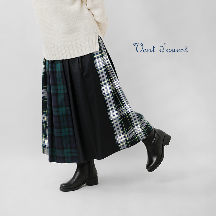 Vent douest(ヴァンドウェスト)タータンチェック切替イージーロングスカートve37515