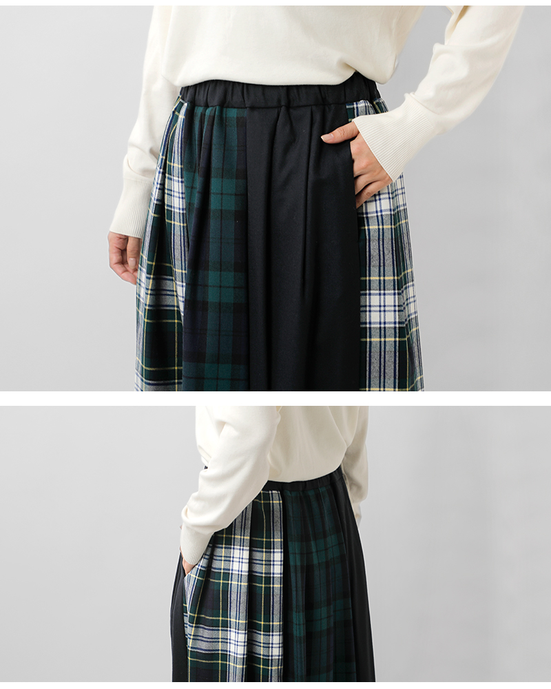 Vent douest(ヴァンドウェスト)タータンチェック切替イージーロングスカートve37515