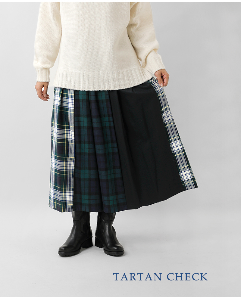 Vent douest(ヴァンドウェスト)タータンチェック切替イージーロングスカートve37515