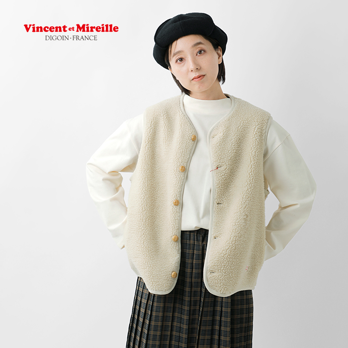 Vincent et Mireille(ヴァンソン エ ミレイユ)ノーカラーボアベストvm252bl25040