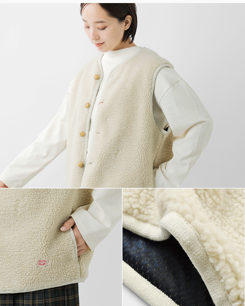 Vincent et Mireille(ヴァンソン エ ミレイユ)ノーカラーボアベストvm252bl25040