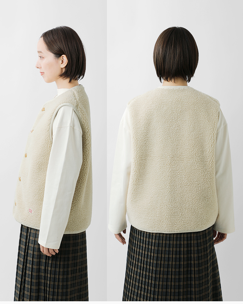 Vincent et Mireille(ヴァンソン エ ミレイユ)ノーカラーボアベストvm252bl25040