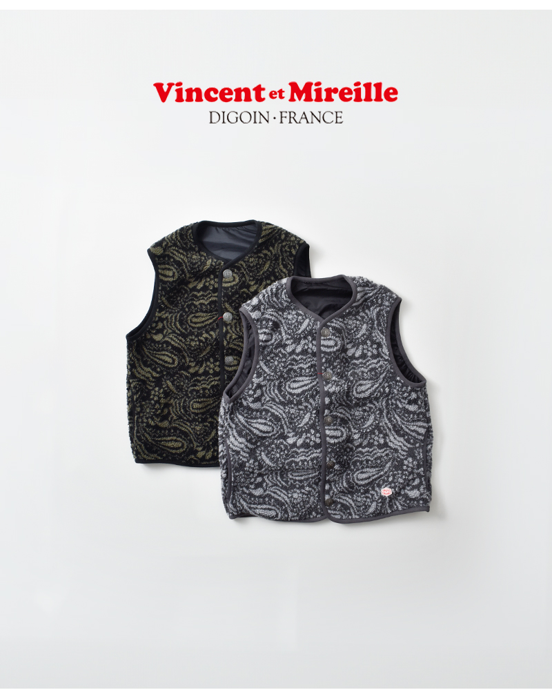 Vincent et Mireille(ヴァンソン エ ミレイユ)ノーカラーボアリバーシブルベストvm252bl25220