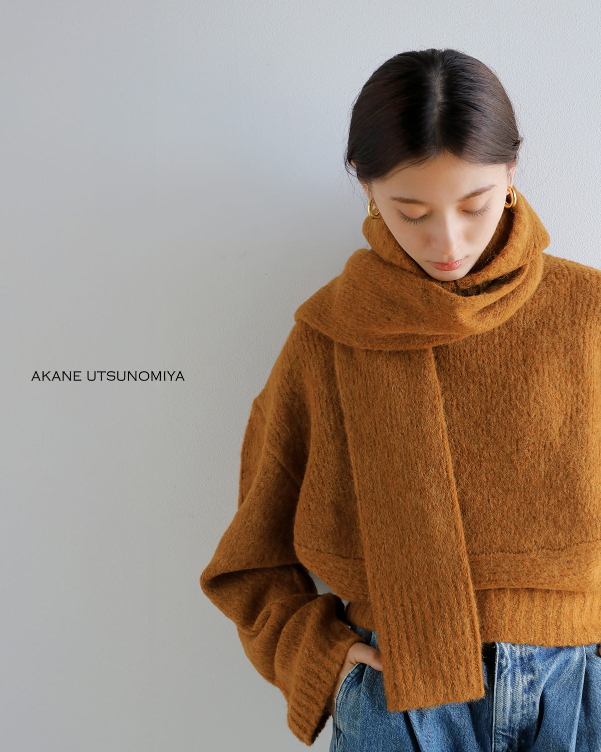 AKANE UTSUNOMIYA(アカネウツノミヤ)ベビーアルパカ メリノウール バラクラバ マフラー付き ニット プルオーバーwao-fk06-1003