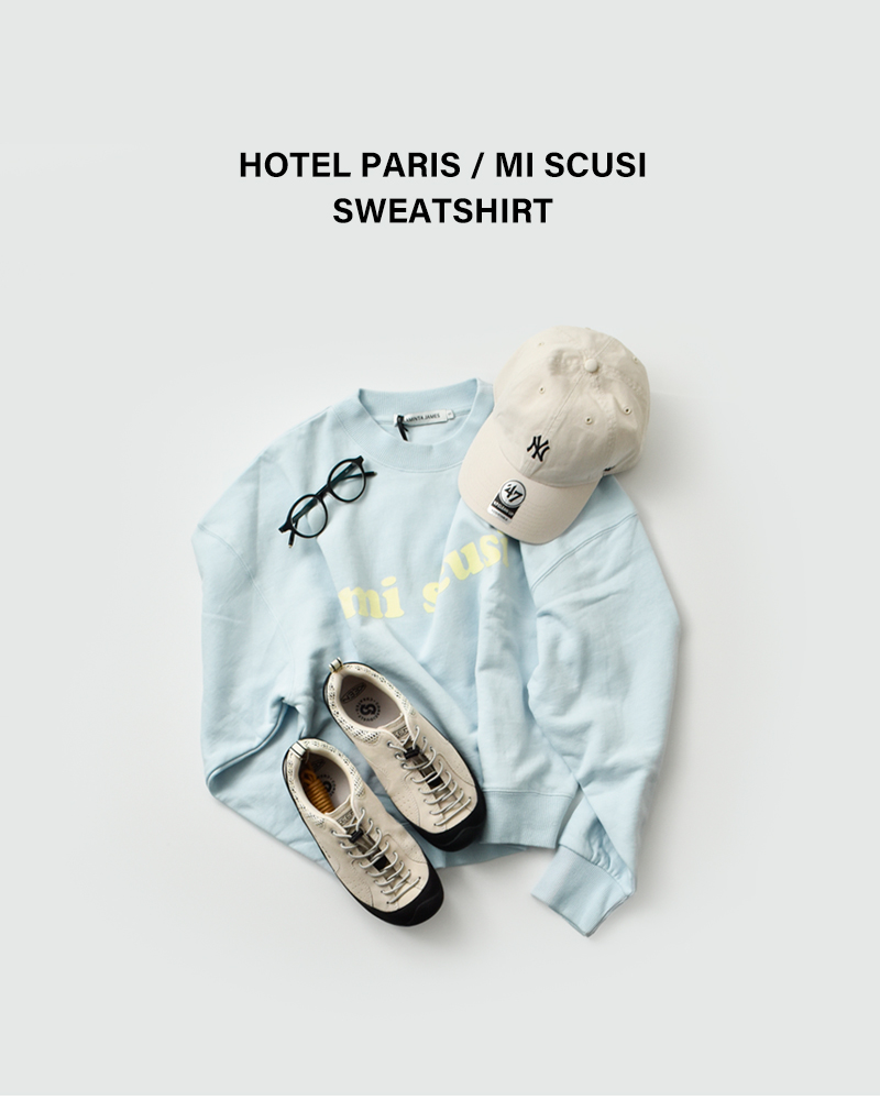 ARAMINTA JAMESコットン 起毛フリース スウェットシャツ “HOTEL PARIS / MI SCUSI SWEATSHIRT” washed-sw