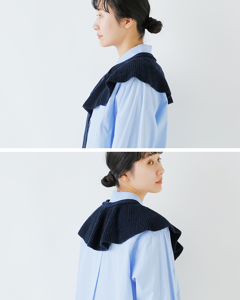 unfil(アンフィル)コットンエクストラファインラムウールリブニットフリルつけ襟“woolencotton＆ex.finelambswoolribbed-knitfrillcollar”wvfl-uw125