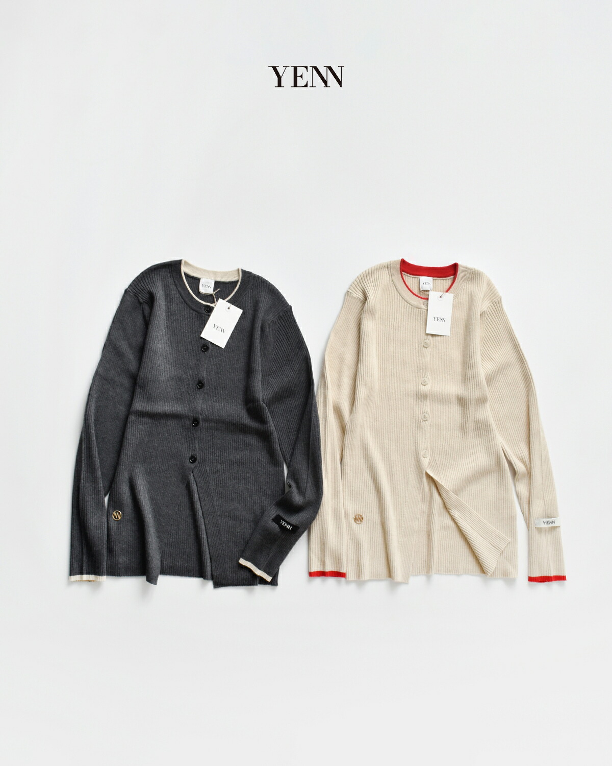 YENN(イエン)ウール リブ クルーネック カーディガン “WOOL RIB CREW CD”y254-91121