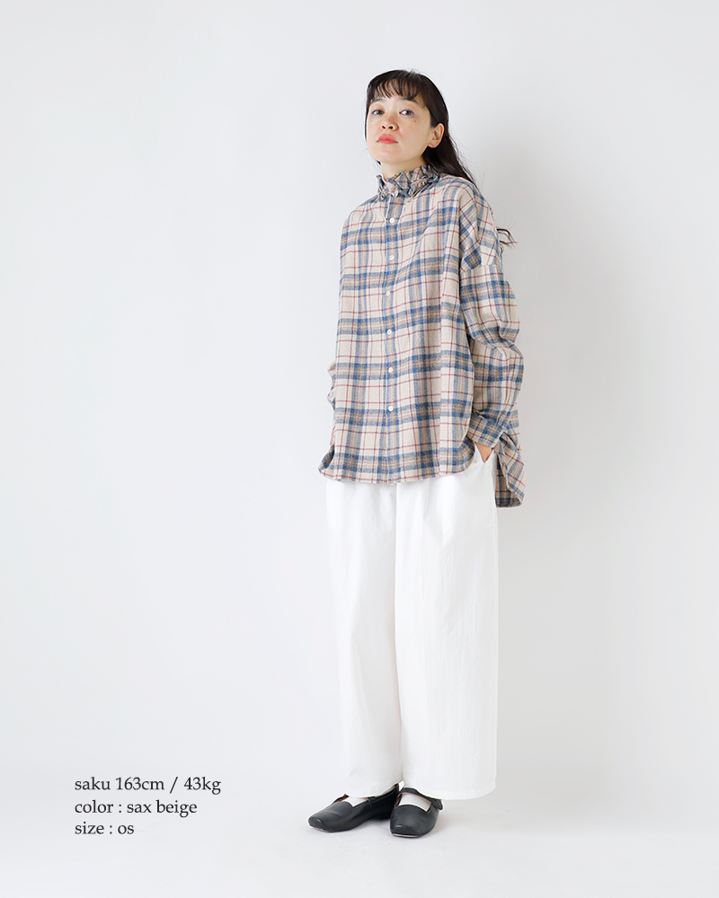 Yarmo(ヤーモ)コットンフランネルチェックフリルシャツyar-25aw-s28ck