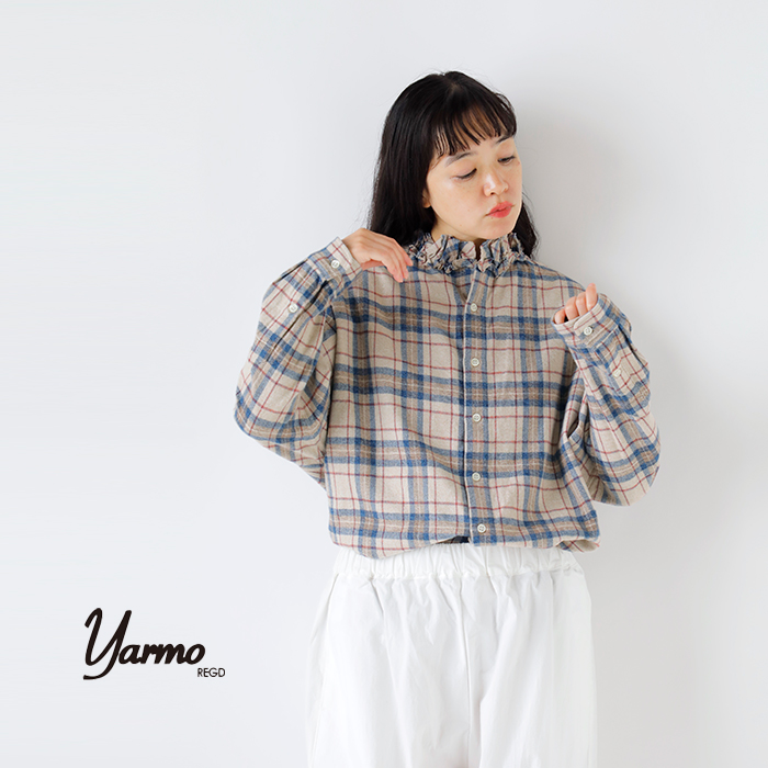 Yarmo(ヤーモ)コットンフランネルチェックフリルシャツyar-25aw-s28ck