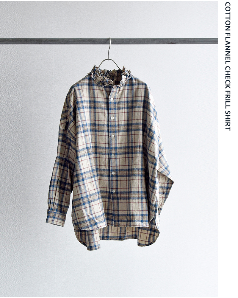 Yarmo(ヤーモ)コットンフランネルチェックフリルシャツyar-25aw-s28ck