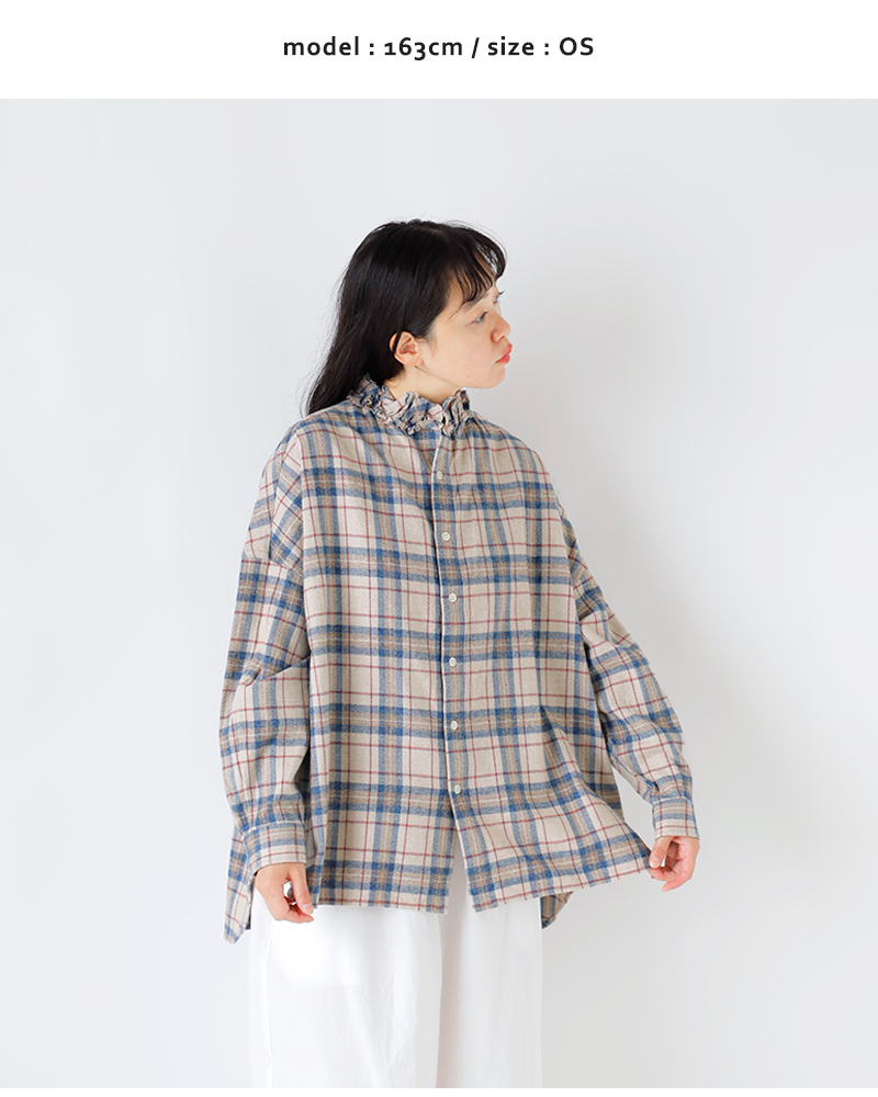 Yarmo(ヤーモ)コットンフランネルチェックフリルシャツyar-25aw-s28ck