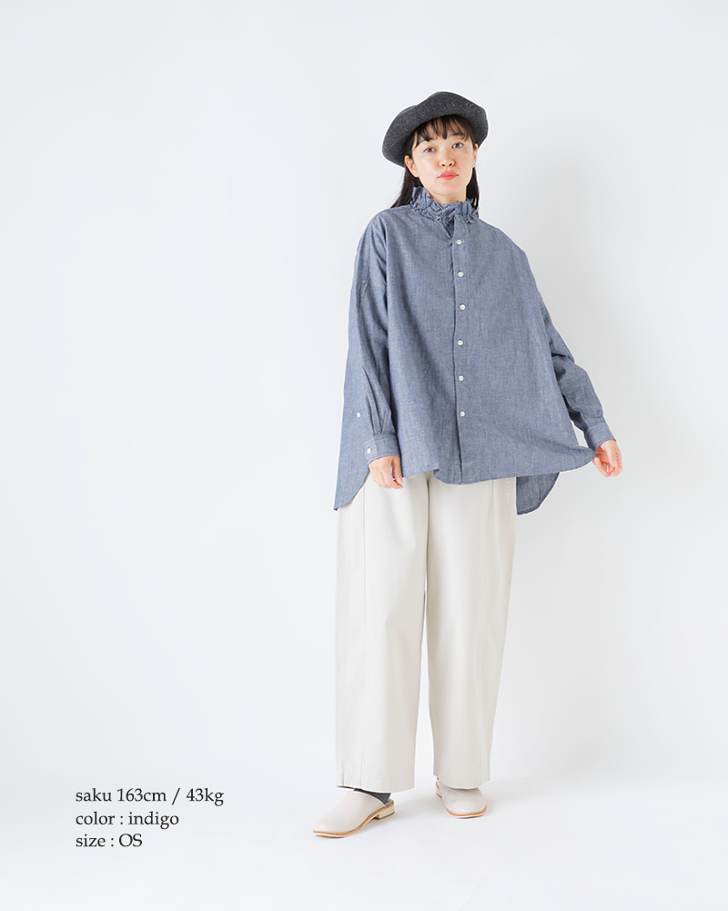 Yarmo(ヤーモ)ダンガリーコットンフリルシャツyar-25aw-s28d