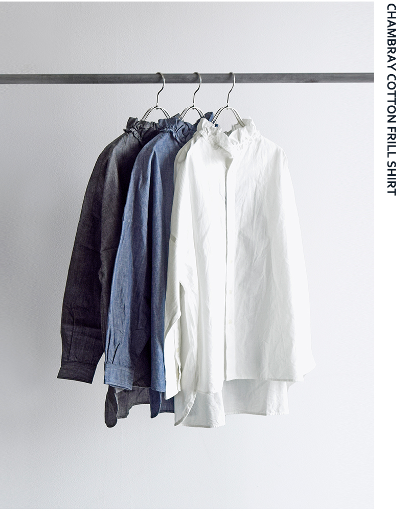 Yarmo(ヤーモ)ダンガリーコットンフリルシャツyar-25aw-s28d