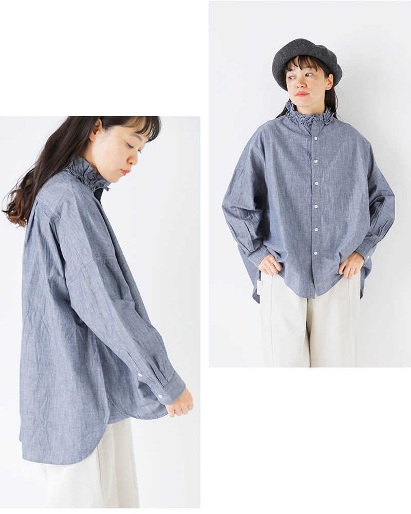 Yarmo(ヤーモ)ダンガリーコットンフリルシャツyar-25aw-s28d