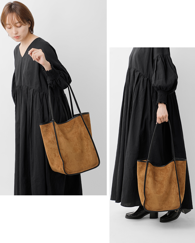 IOMMI(イオミ)シンセティックスエードパイピングハンドルインナーバッグ付きトートバッグzh-51008