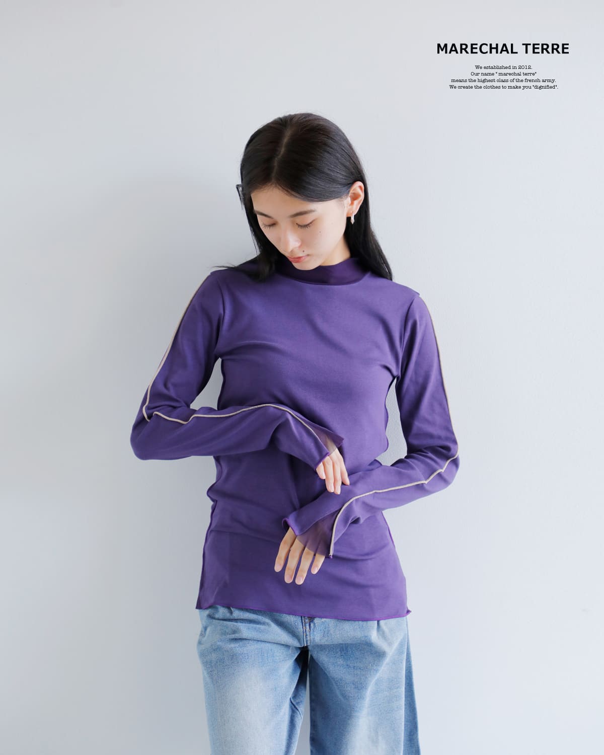 MARECHAL TERRE(マルシャルテル)コットンモダール ストレッチ ハイネック リブ チュール トップス zmt254ct306zmt254ct306