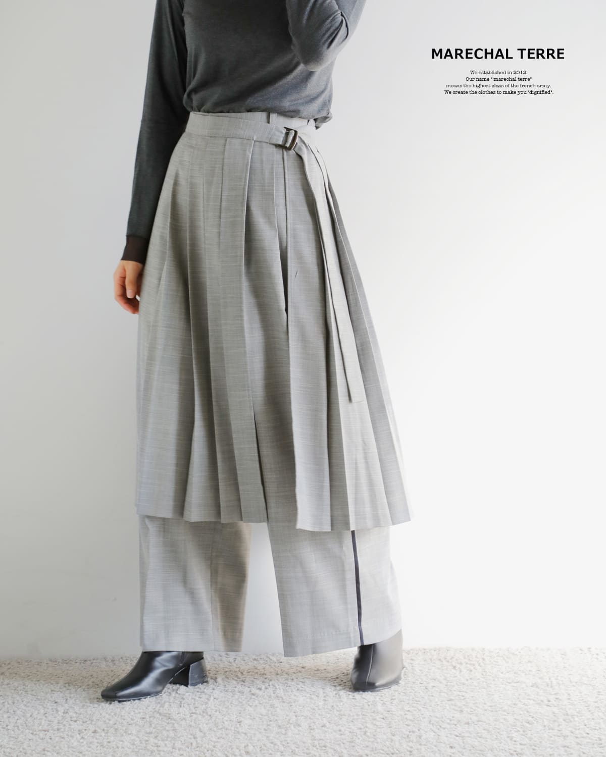 MARECHAL TERRE(マルシャルテル)プリーツ ラップスカート付き ワイドパンツzmt254pt325
