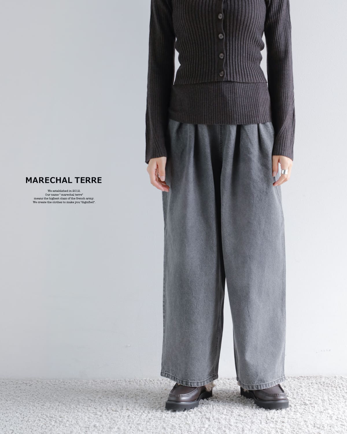 MARECHAL TERRE(マルシャルテル)コットン タック デニム ワイドパンツzmt255pt510