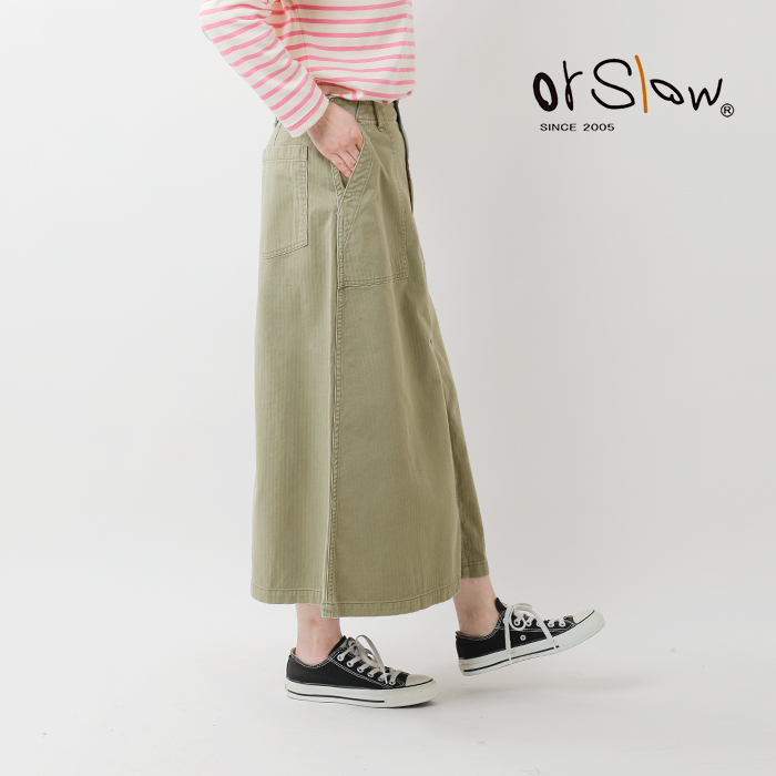 or slow(オアスロウ)バットダイヘリンボーンツイルファティーグスカート00-4203