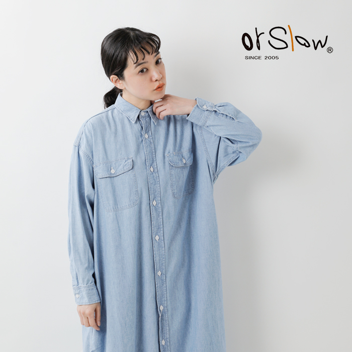 or slow(オアスロウ)ロングシャンブレーワークシャツドレス00-9570