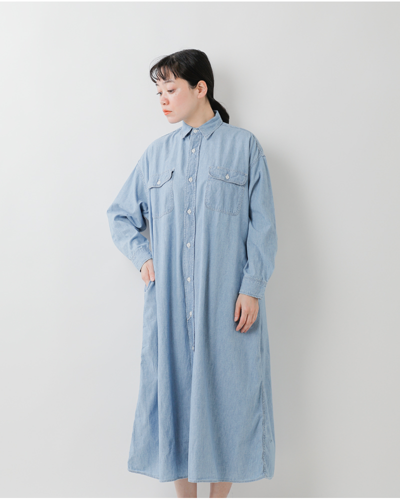 or slow(オアスロウ)ロングシャンブレーワークシャツドレス00-9570