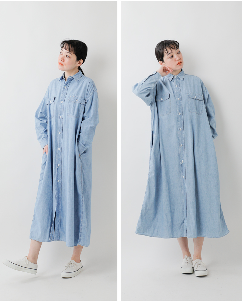 or slow(オアスロウ)ロングシャンブレーワークシャツドレス00-9570