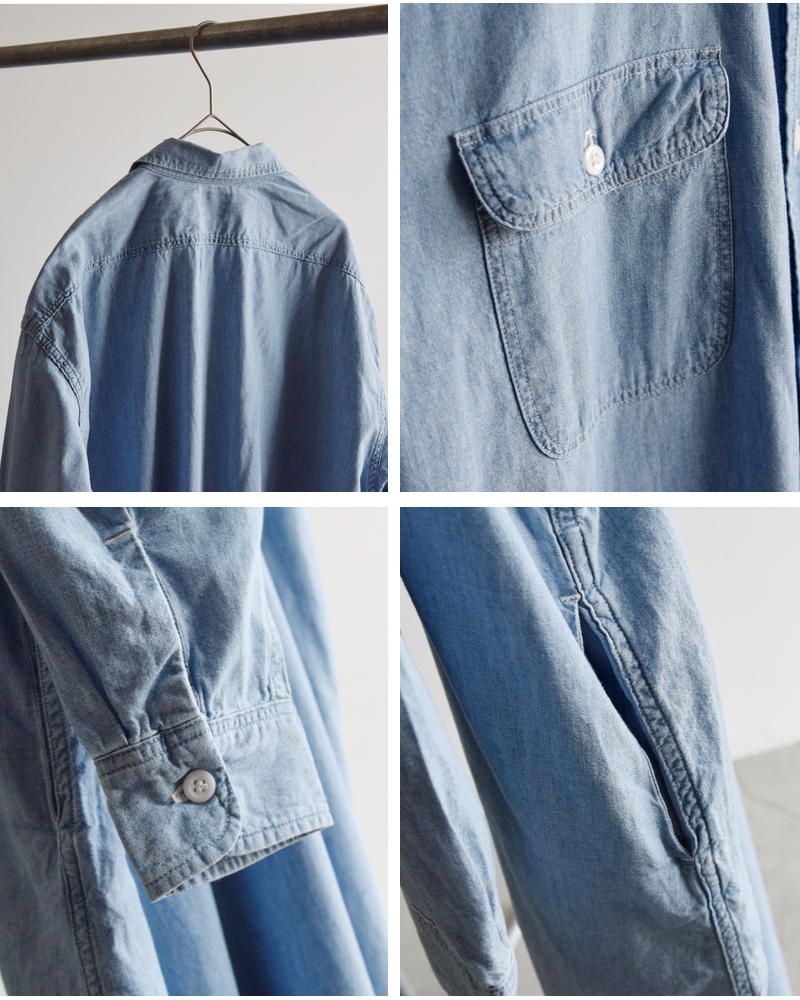 or slow(オアスロウ)ロングシャンブレーワークシャツドレス00-9570