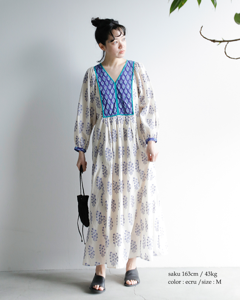 ne Quittez pasコットンボイルエスニックプリントギャザードレス“CottonVoileEthnicCombinationPrintGatherDress”010441zd6