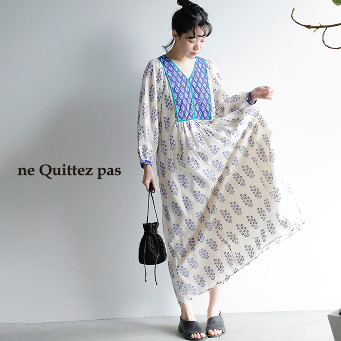 ne Quittez pasコットンボイルエスニックプリントギャザードレス“CottonVoileEthnicCombinationPrintGatherDress”010441zd6